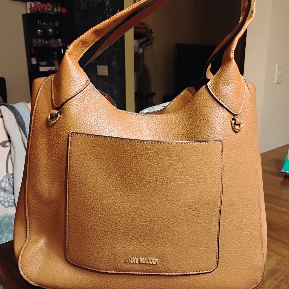 Steve Madden Brown Medium Tote Bag Shopper Gold Details